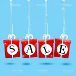 Sale Sign with Hanging Gift Boxes